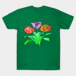 Tulip Trio Colorful Artistic Flowers Vector T-Shirt